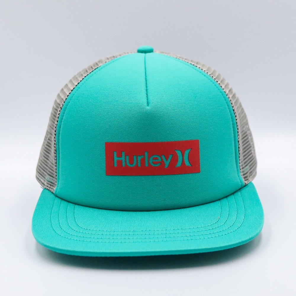 Hurley Trucker Hat Mens OS Teal Pink Box Logo Snapback Mesh Foam Surf Skate Cap